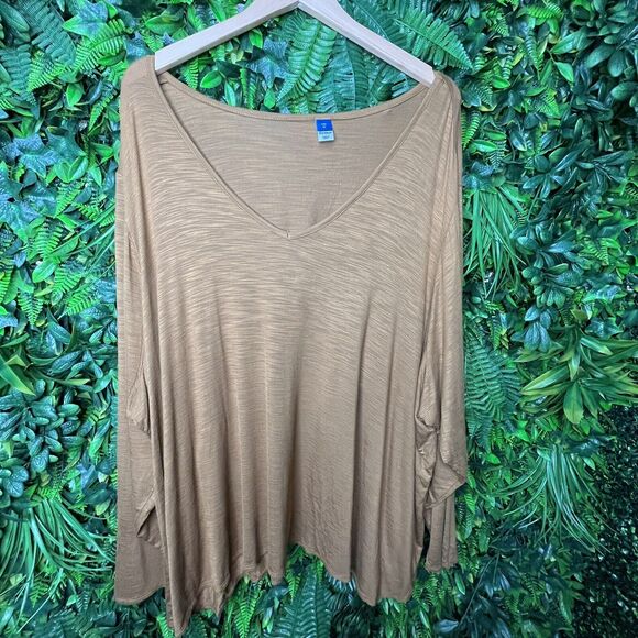 Old Navy Tops Women 4XL Light Brown Blouse V Neckline Long Sleeve 0211 - Picture 11 of 14